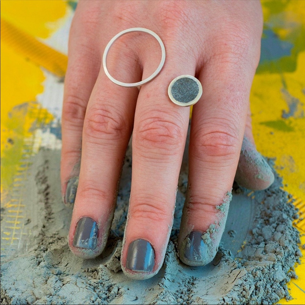 Concrete and Silver adjustable Ring